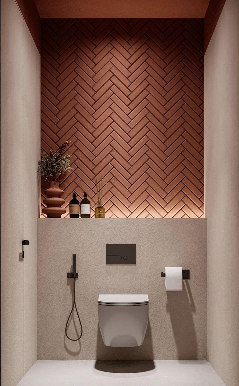 Modern Herringbone Powder Room